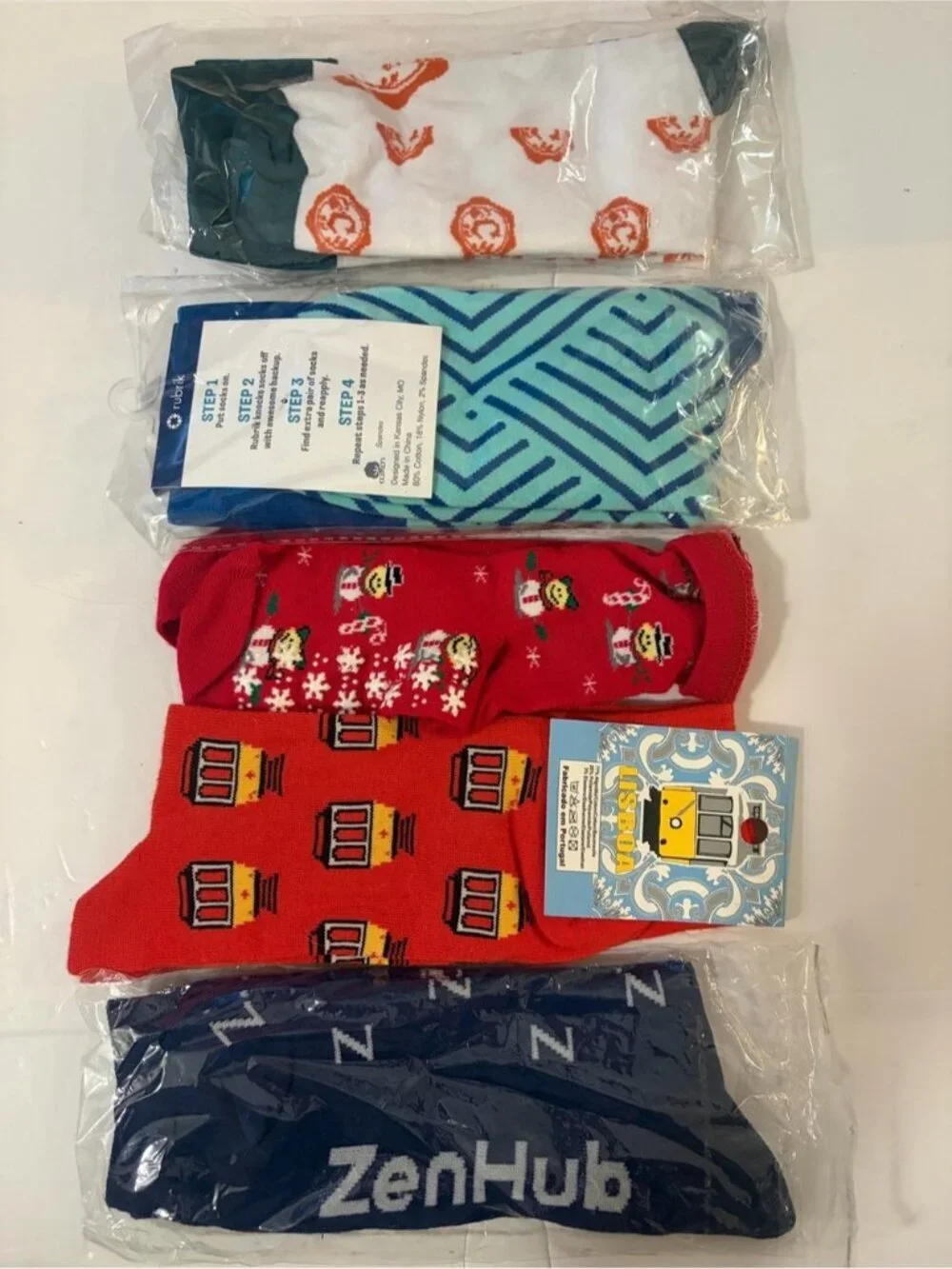 5-Pack Novelty Graphic Crew Socks Bundle Travel Holiday Portugal ZenHub Rubrik